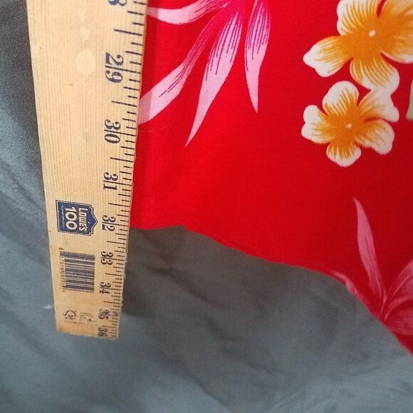 Tiki Palm Medium Red Sleeveless Floral Pull On Shift Dress Rayon Knee Length M - Picture 16 of 16